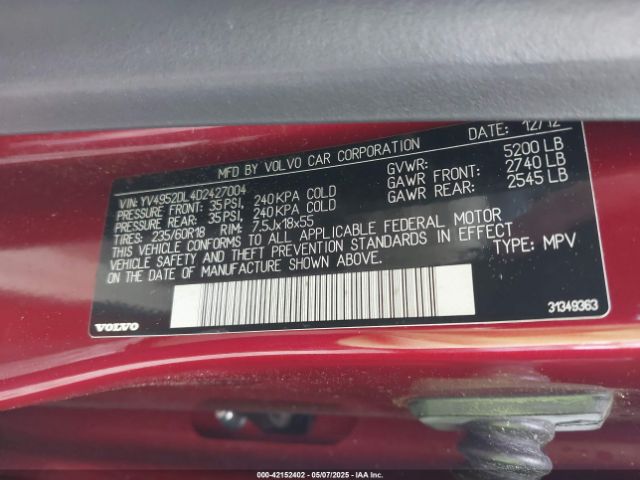 2013 VOLVO XC60 YV4952DL4D2427004 Photo 8