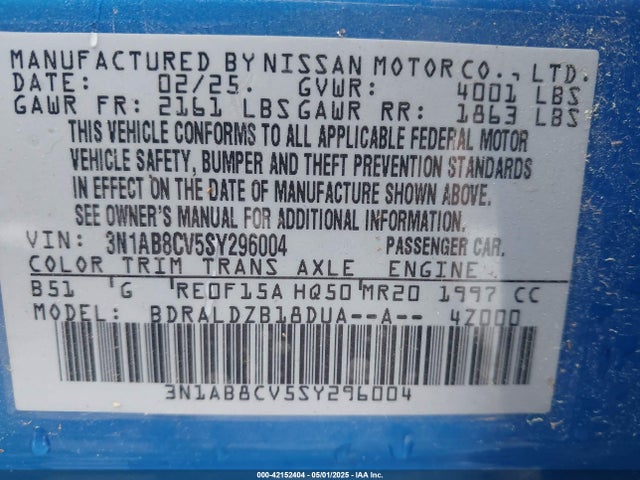 3N1AB8CV5SY296004 Nissan SENTRA SV