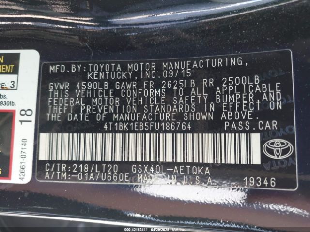 4T1BK1EB5FU186764 Toyota Avalon Xle Touring