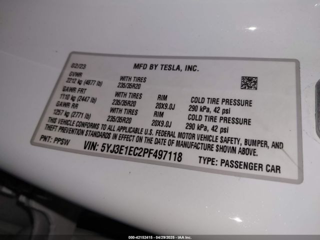 2023 TESLA MODEL 3 5YJ3E1EC2PF497118 Photo 8