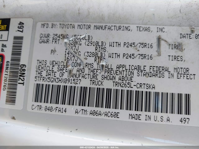 5TFRX5GN3HX091527 Toyota Tacoma Sr