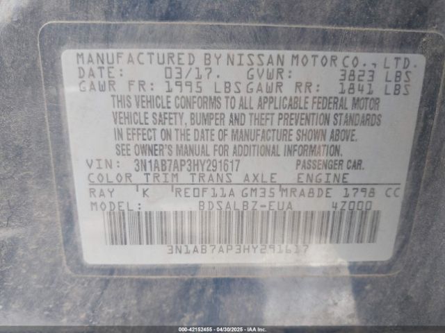 3N1AB7AP3HY291617 Nissan SENTRA S
