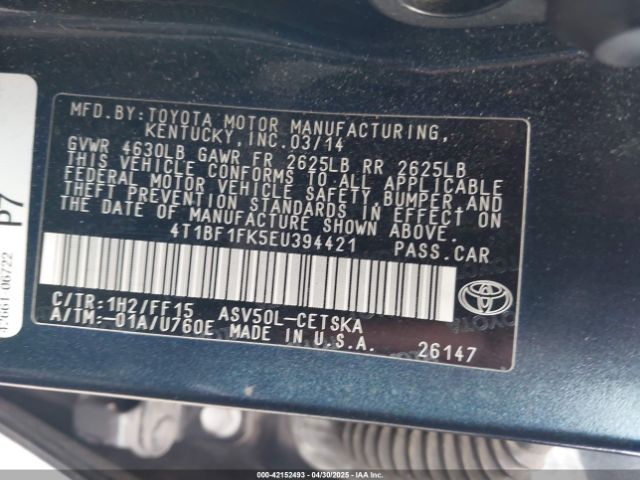 4T1BF1FK5EU394421 Toyota CAMRY SE