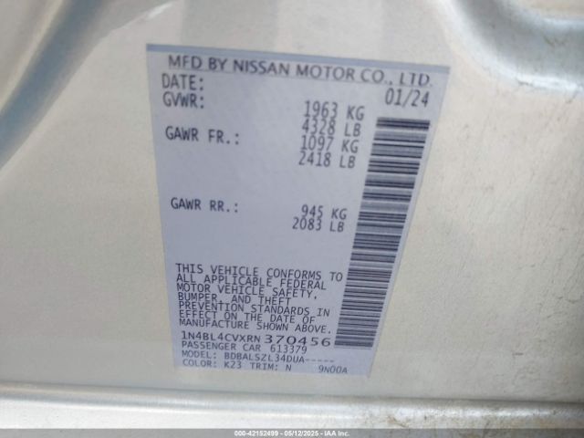 1N4BL4CVXRN370456 Nissan Altima Sr Fwd