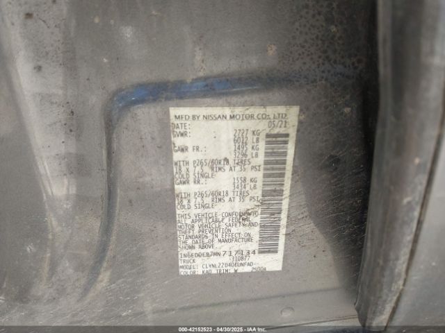 1N6ED0EB7MN717134 Nissan Frontier Sv 4x4