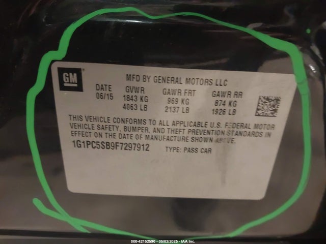 1G1PC5SB9F7297912 Chevrolet Cruze 1lt Auto