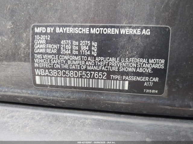 2013 BMW 3 SERIES WBA3B3C58DF537652 Photo 8