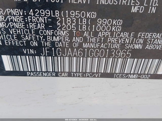 JF1GJAA61GG013965 Subaru Impreza 2.0i