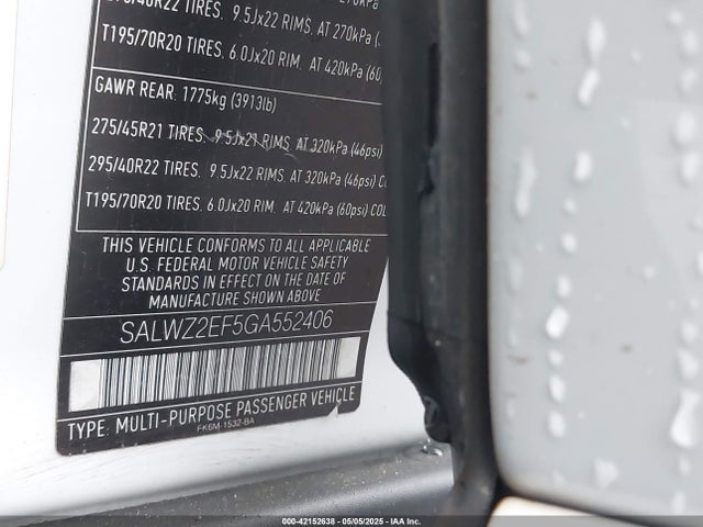 SALWZ2EF5GA552406 Land Rover s/c lev2 ulev