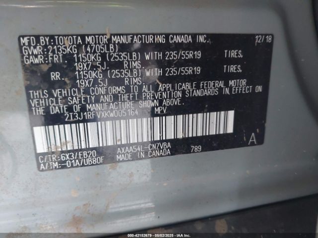 2T3J1RFVXKW005164 Toyota Rav4 Adventure