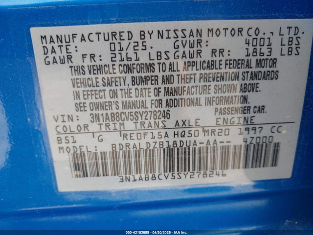 3N1AB8CV5SY278246 Nissan SENTRA SV