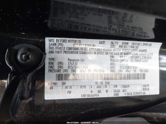Ford FOCUS SE 2015 1FADP3F28FL338363 Image 9