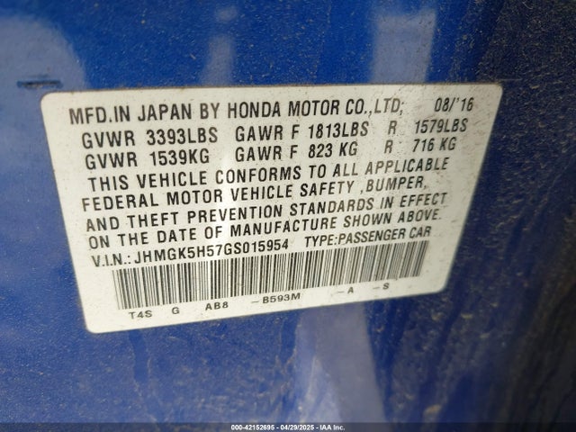 JHMGK5H57GS015954 Honda FIT LX