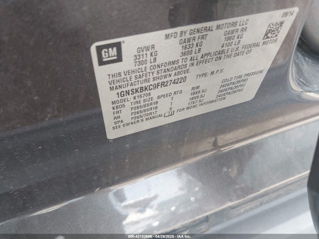 1GNSKBKC9FR274220 Chevrolet Tahoe Lt