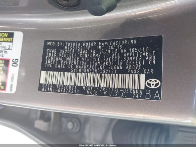 5YFBURHE2HP592424 Toyota 2zr-fe