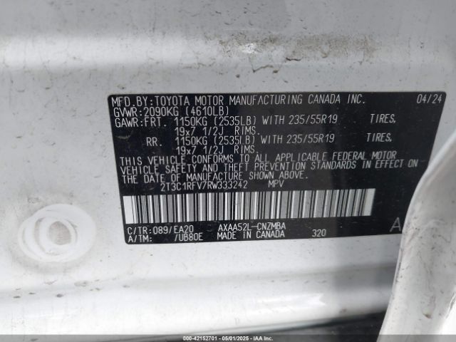 2T3C1RFV7RW333242 Toyota Rav4 Xle Premium