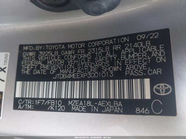 JTDB4MEEXP3001013 Toyota m20a-fks