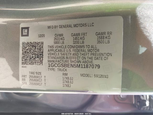 1GCGSBEN5M1187079 Chevrolet Colorado 2wd  Short Box Wt