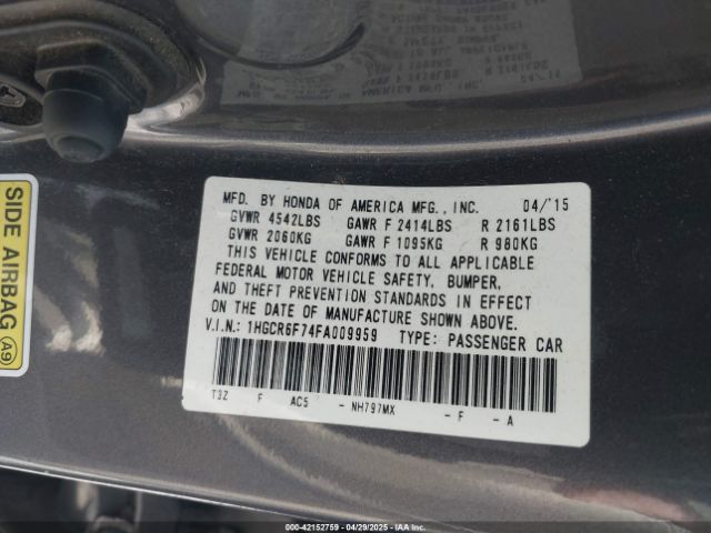 1HGCR6F74FA009959 Honda Accord Hybrid Touring