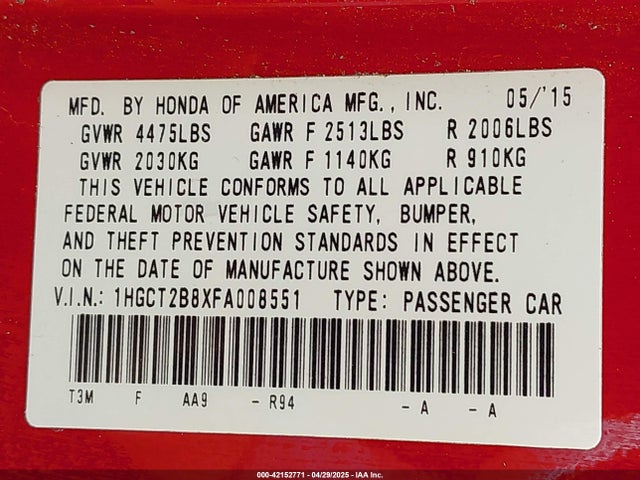 1HGCT2B8XFA008551 Honda Accord Ex-l V-6