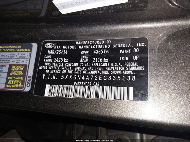 5XXGN4A72EG335138 KIA OPTIMA EX