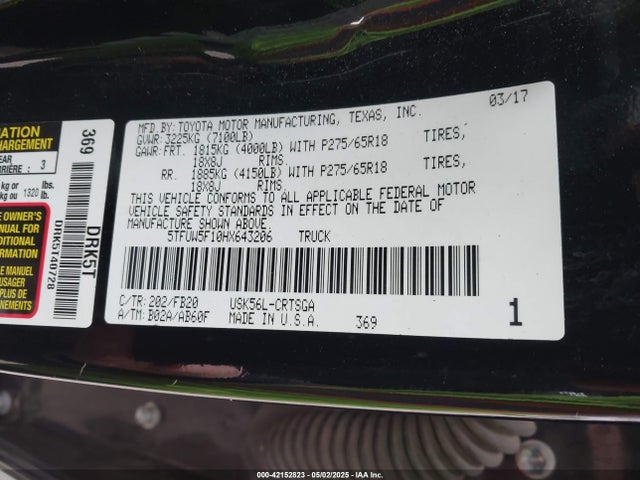 5TFUW5F10HX643206 Toyota Tundra Sr5 5.7l V8