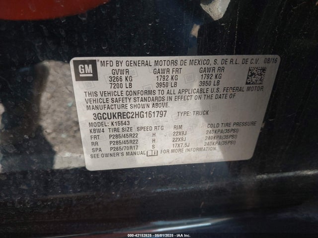 3GCUKREC2HG161797 Chevrolet l83 - sidi: spark ignited direct injection, vvt: variable valve timing, afm, e85 max, alum