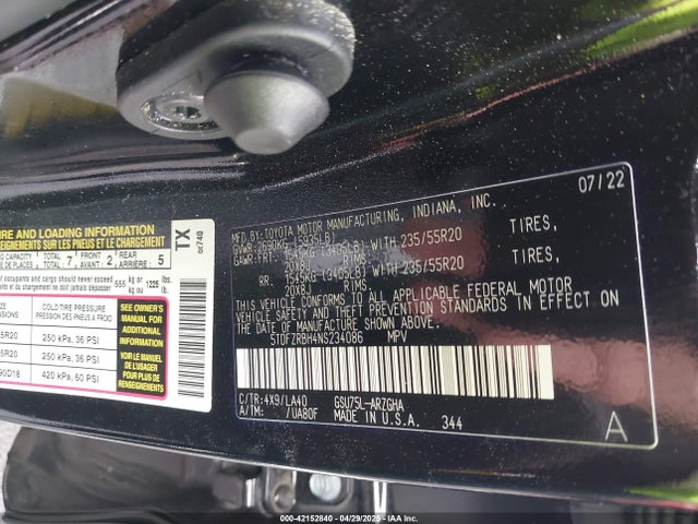 5TDFZRBH4NS234086 Toyota 2gr-fks