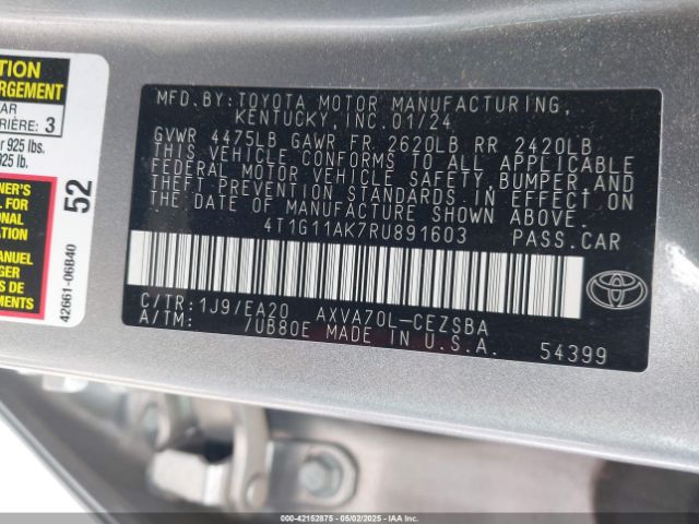 4T1G11AK7RU891603 Toyota CAMRY SE