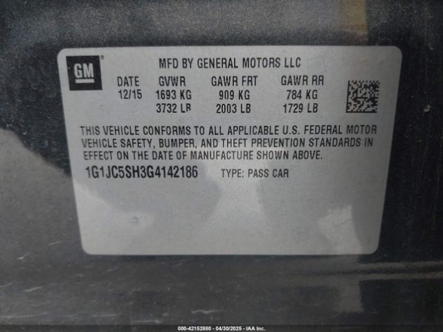 1G1JC5SH3G4142186 Chevrolet Sonic Lt Auto