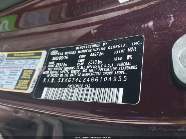 5XXGT4L34GG104955 KIA Optima Lx