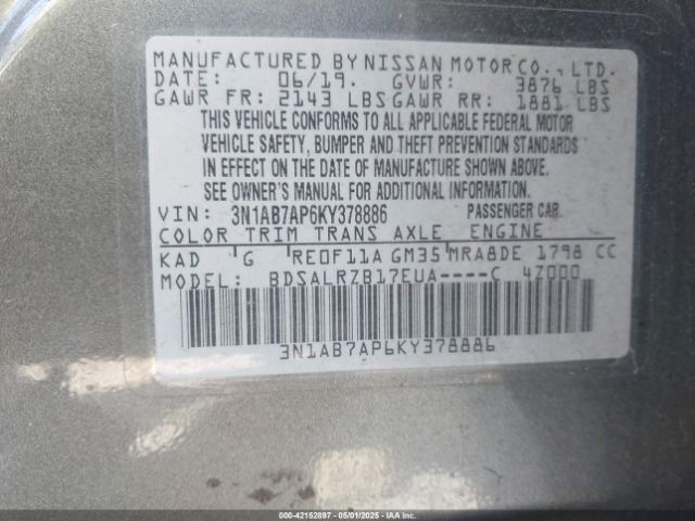 3N1AB7AP6KY378886 Nissan SENTRA SR