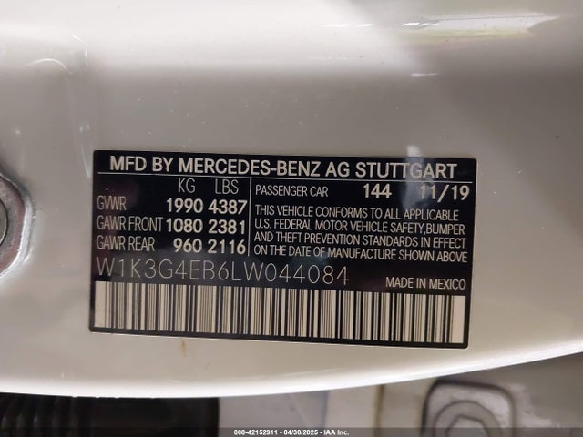 W1K3G4EB6LW044084 Mercedes-Benz A 220