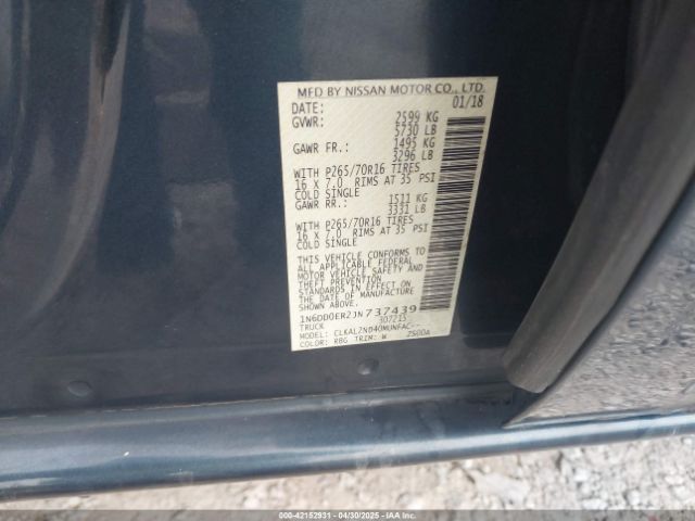 1N6DD0ER2JN737439 Nissan Frontier Sv