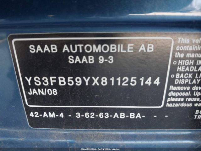 2008 SAAB 9-3 YS3FB59YX81125144 Photo 8