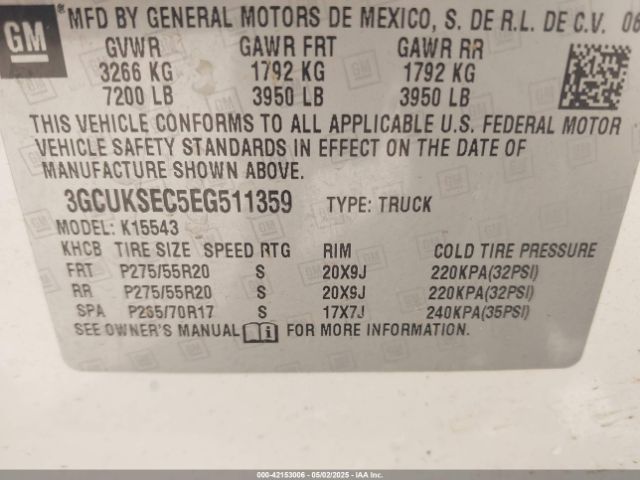 3GCUKSEC5EG511359 Chevrolet Silverado 1500 2lz