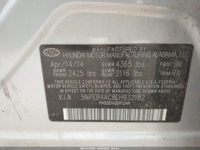 5NPEB4AC8EH932182 Hyundai SONATA GLS