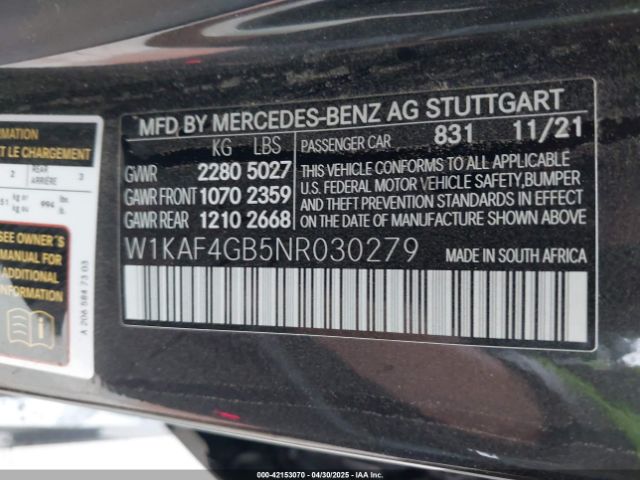 W1KAF4GB5NR030279 Mercedes-Benz C 300 Sedan