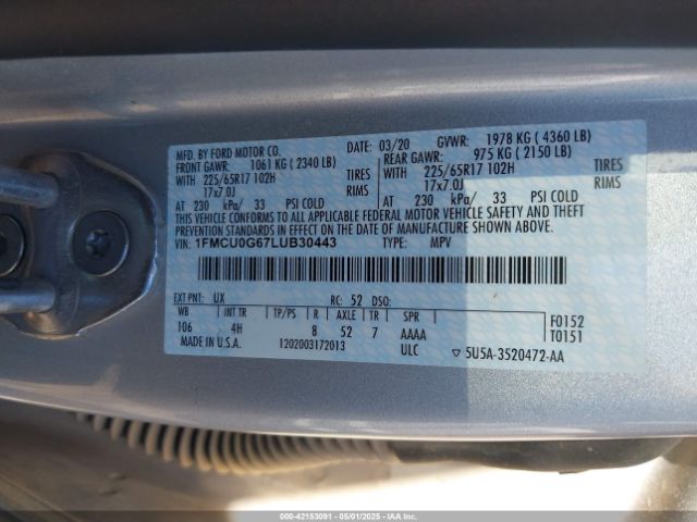 2020 FORD ESCAPE 1FMCU0G67LUB30443 Photo 8