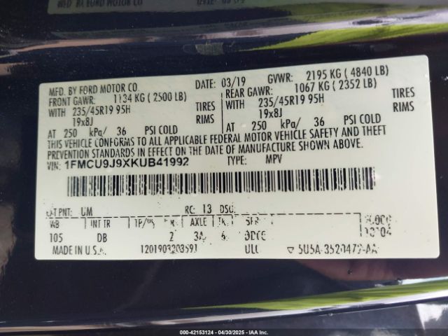 2019 FORD ESCAPE 1FMCU9J9XKUB41992 Photo 8