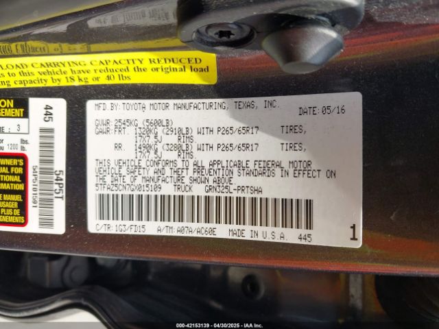 5TFAZ5CN7GX015109 Toyota Tacoma Trd Sport
