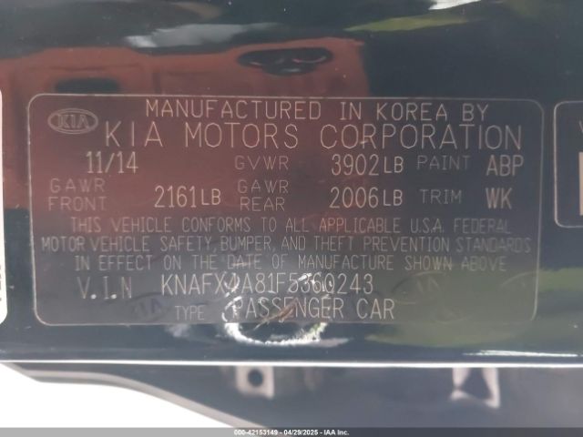 KNAFX4A81F5360243 KIA FORTE EX