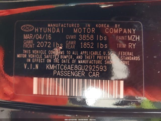 KMHTC6AE8GU292593 Hyundai Veloster Turbo