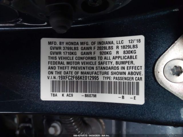 19XFC2F66KE012995 Honda Civic Lx