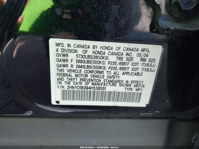 2004 ACURA MDX 2HNYD18294H538551 Photo 8