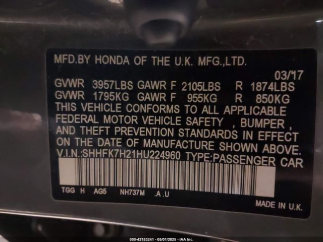 SHHFK7H21HU224960 Honda Civic Lx