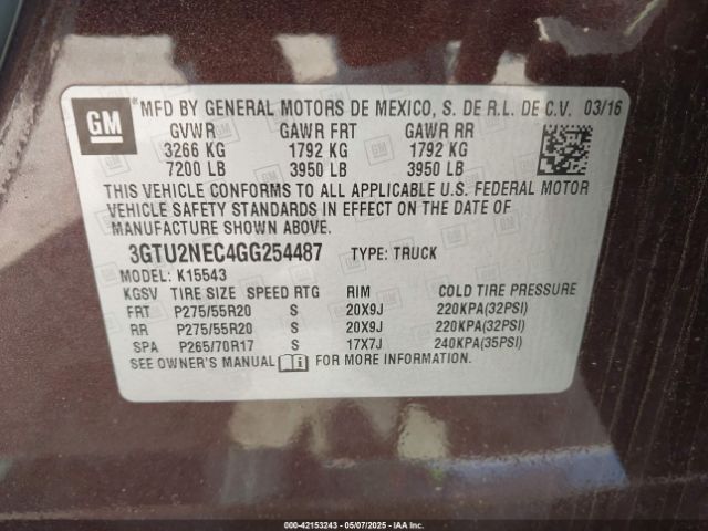 3GTU2NEC4GG254487 GMC Sierra 1500 Slt