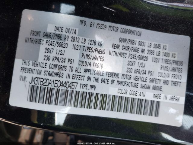 JM3TB2DA1E0440457 Mazda Cx-9 Grand Touring