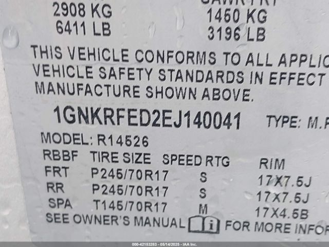1GNKRFED2EJ140041 Chevrolet Traverse Ls