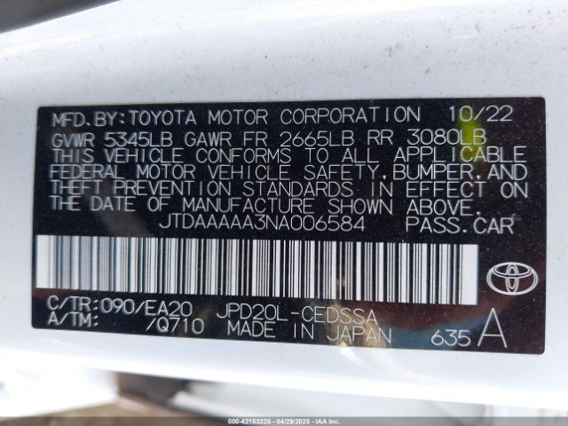 JTDAAAAA3NA006584 Toyota Mirai Xle